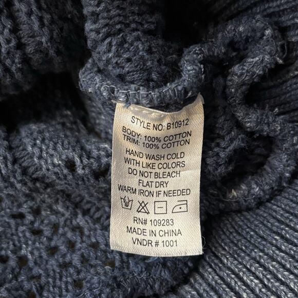 Vintage Havana Crochet Sleeve Distressed Blue Sweatshirt Small Crew Cropped - Picture 6 of 8